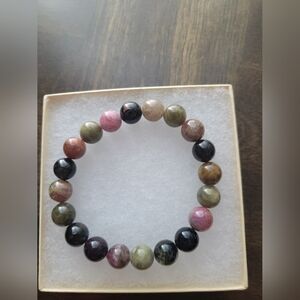Multi-Color Tourmaline Beaded Bracelet | Natural Stone | Stretch | 6.5”